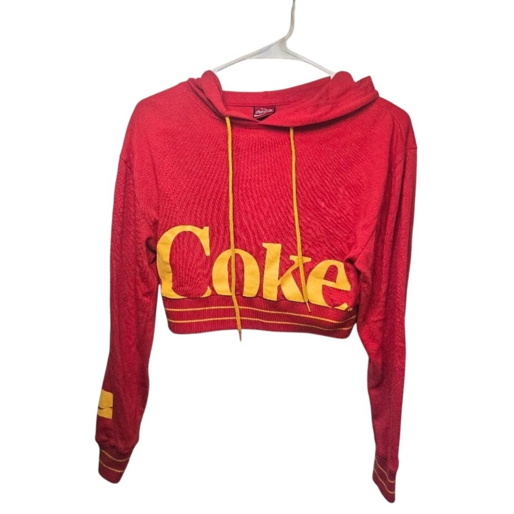 Coca-Cola Womens Red Cropped Hoodie Coke Graphic Sweatshirt Size‎ Medium